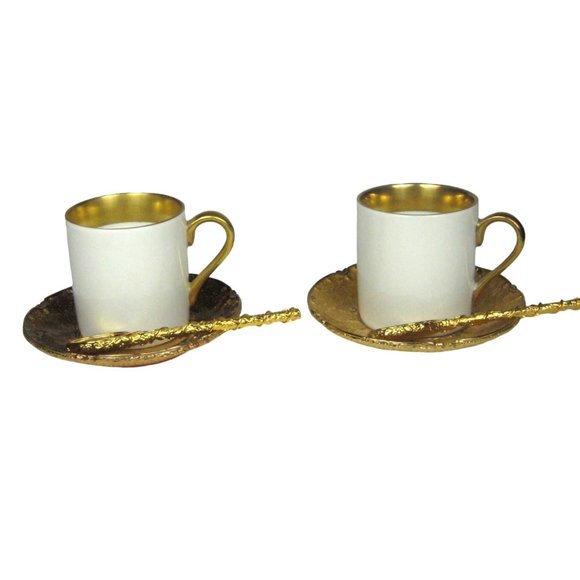 Mike and Ally Set of 6 Espresso Cups Saucers Spoons Gold Rim Porcelain Turkish - Picture 12 of 13